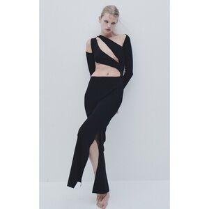 NEW! Aya Muse- Black Hyle Asymmetric Long Sleeve Cutout Maxi Dress Size Medium